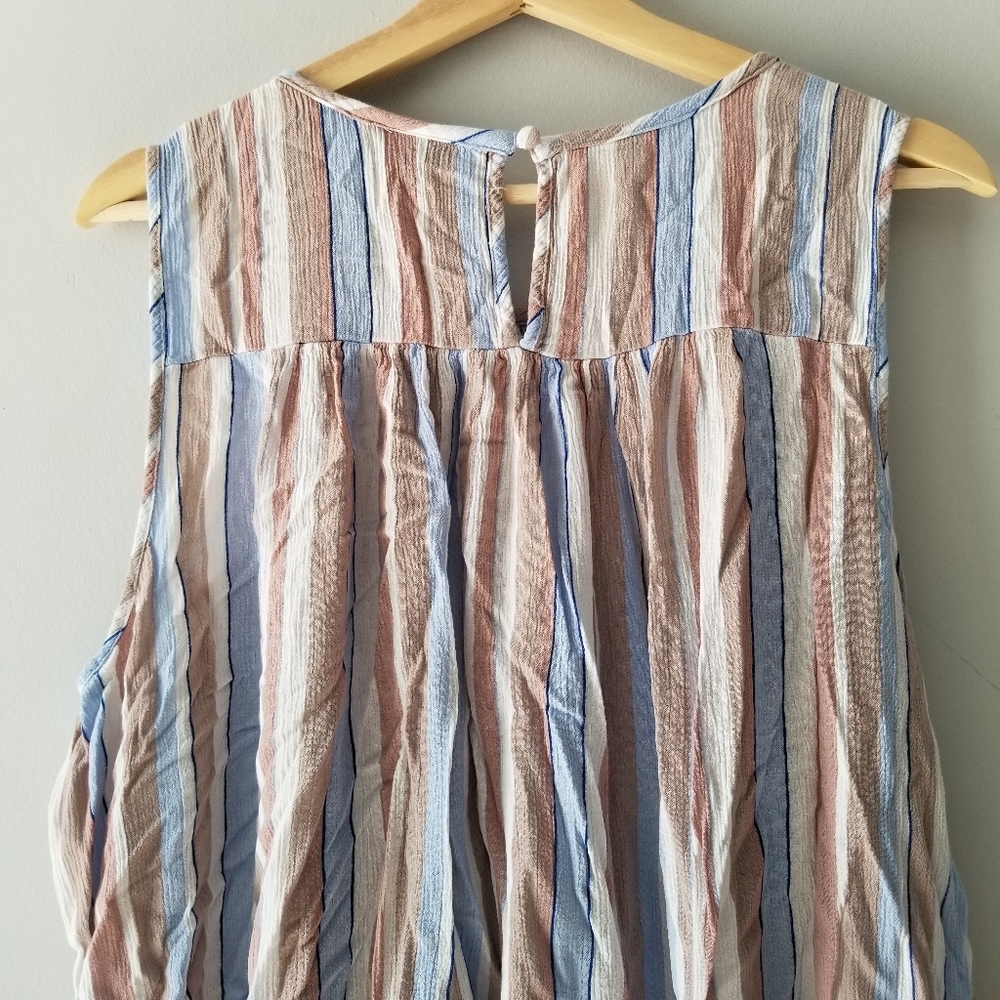 Torrid Blue Taupe Stripe Crinkled Gauze Smocked Tank Top - Picture 9 of 9